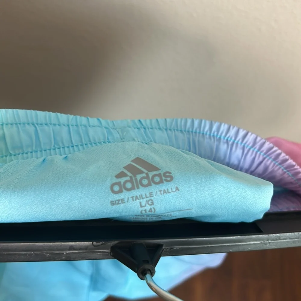 Adidas blue, pink, yellow and green Athletic Shorts GIRLS SIZE LARGE (14) - Picture 2 of 8